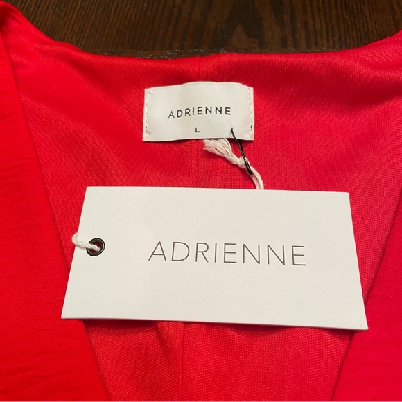 NWT Adrienne Red Ruched Sleeves V-Neck Top | Size Large - Picture 3 of 15